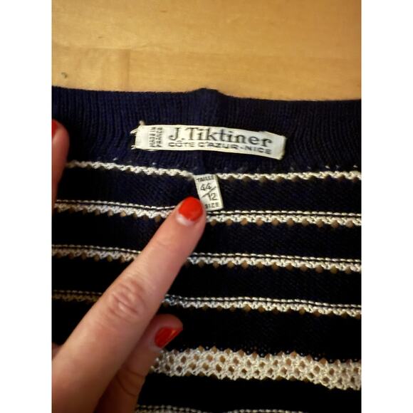 j tiktiner Blue White V Neck Knit Cardigan Longline 44 / 12 - Picture 2 of 4